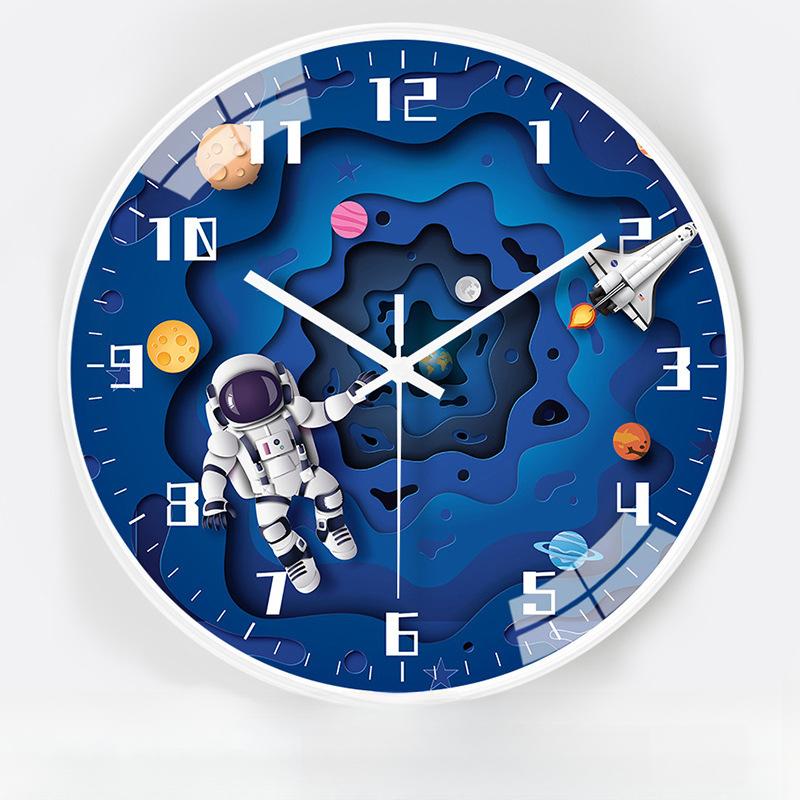 12-inch 30cm Creative Space Automatic Timing Radio Clock Children Cartoon Bedroom Mute Clock Wall Clock