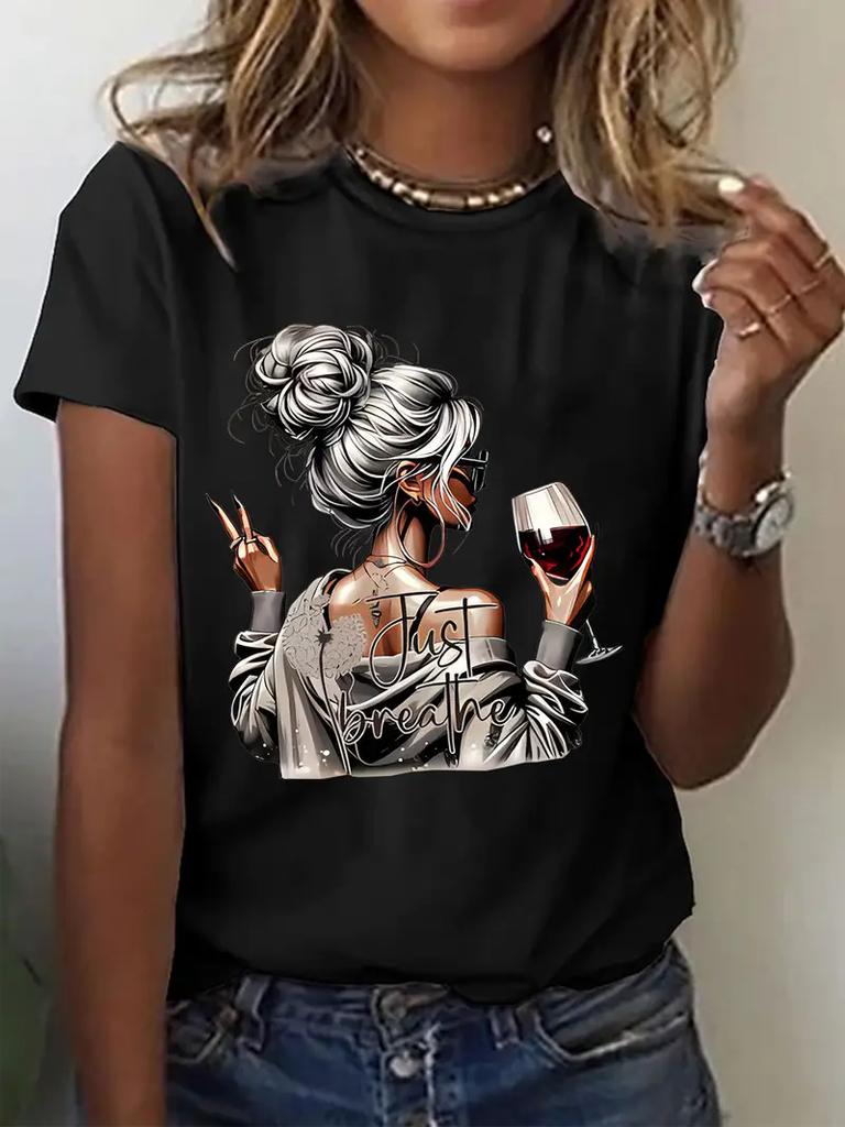 Y2k 90s 2000s Hot Sale Fashion Tshirt Artistic Wine Drink Tshirt Print Short Sleeve T Shirt Clothing Top Tee