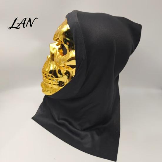 Comfortable Breathable Skeleton Mask Halloween Skull Mask, with Mesh Eyes Design, Black Face Headscarf Mirror Texture for Adults Party Props