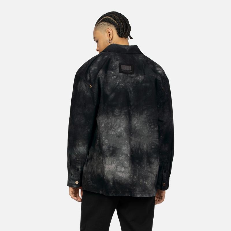 Evisu Kuro SS24 Tie-Dye Casual Oversized Shirt Jacket Men Jacket Black 2ESGNM4SJ5097RXCT