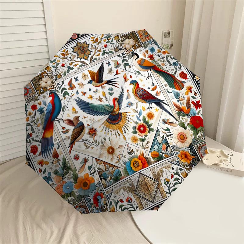 

1PC Birds Flowers Umbrella-8-Rib Reinforced, Automatic Open, Lightweight & Durable, Cute Fashion Accessory for Outdoor-F2660