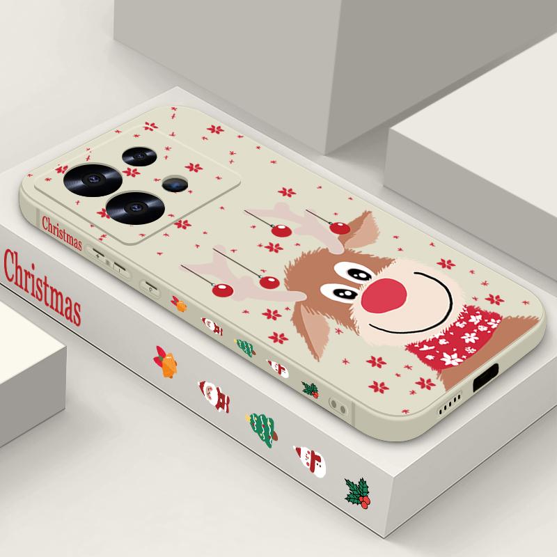 Cute Christmas Elk Printed Lanyard Phone Case For Xiaomi Redmi Note 14 13 12 Pro Note 13 14 Pro Plus 5G 13 13C 4G 11 10 Pro Silicone Cover
