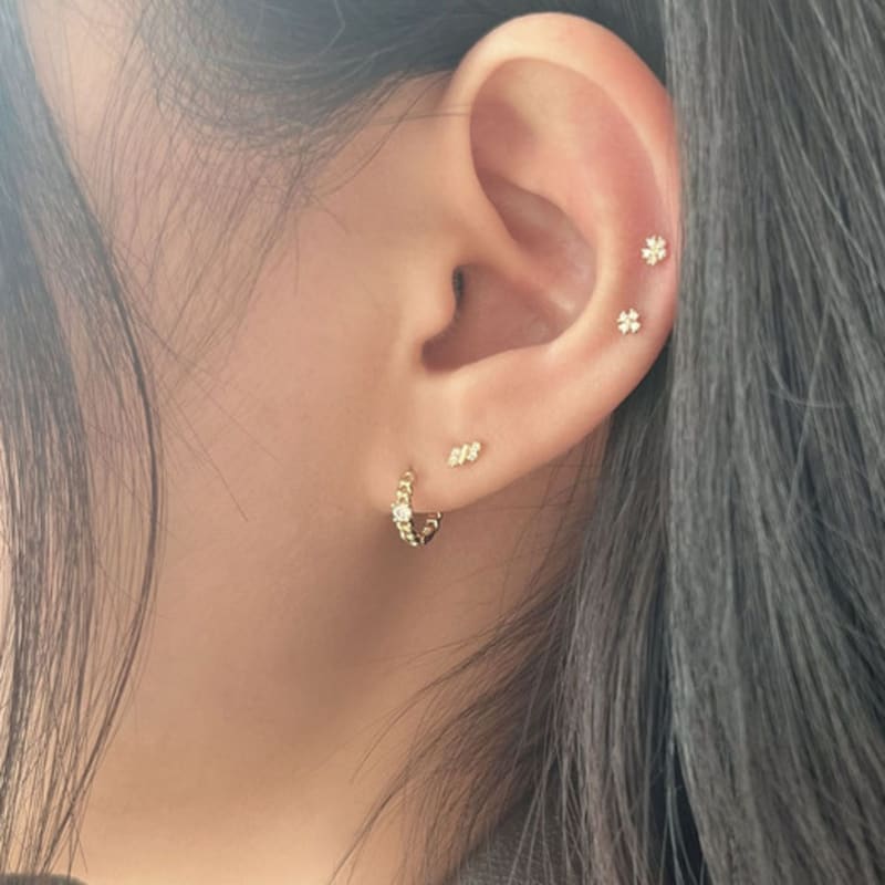 Youngglow 14k Chain Cubic One Touch Ring Earring