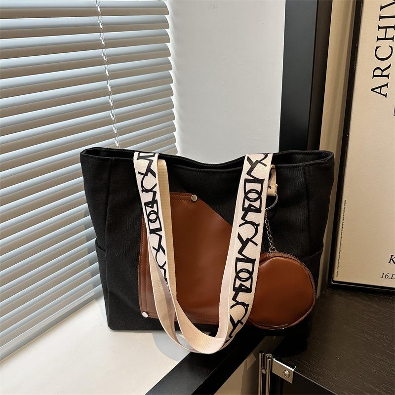 

Large Capacity Commuter Tote Bag Brand New Latest Style Stitched Thick Canvas Bag Female College Students Class Tote Bag