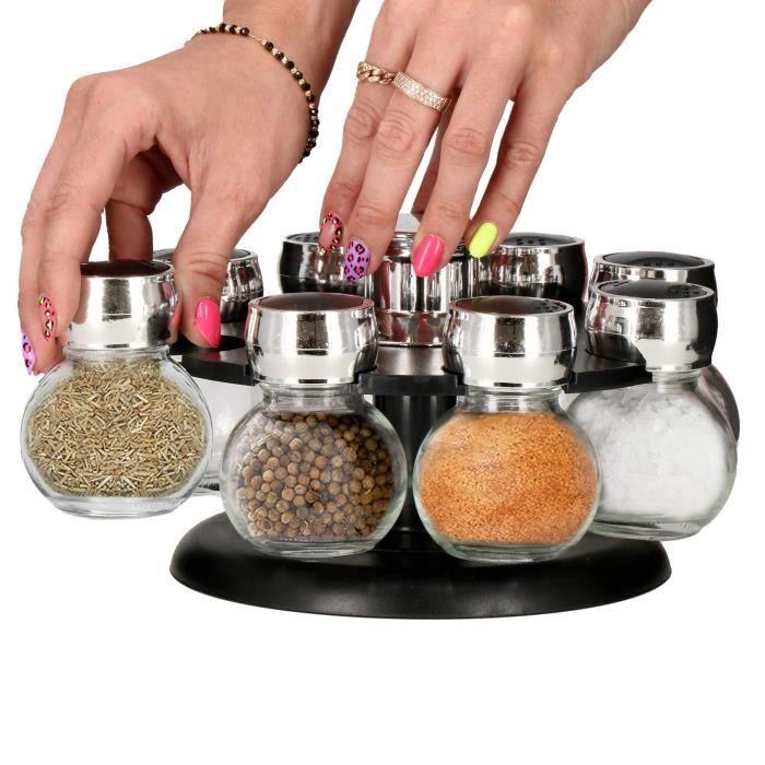 SPRINGOS® rotatif porte-pivotants, 8 pots verre, Présentoir à épices, organiseur