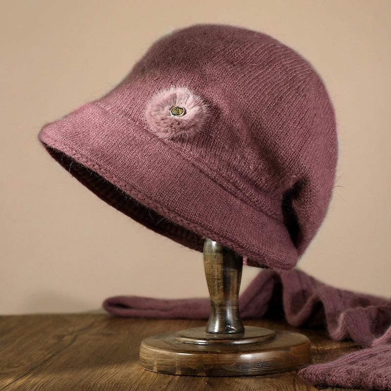 Medium-sized elderly hat Female winter thickened wool hat Elderly hat Rabbit fur knitted hat Temperament mother warm cotton hat