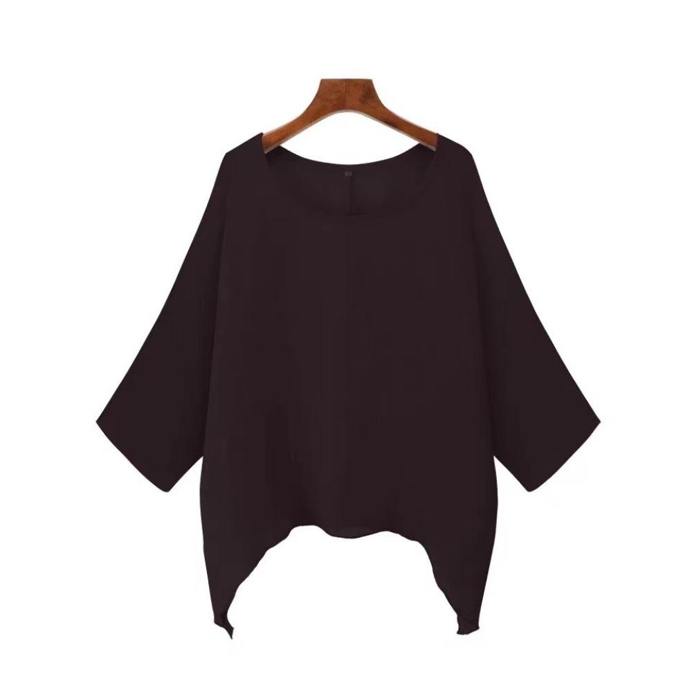 GMXIA Women's Fashion Casual Leisure Solid Color Print O Neck Blouses & Shirts