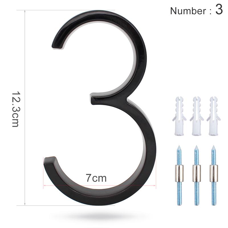 Număr de casă plutitor de 125 mm, alfabet de ușă cu litere moderne, 5 inchi, în aer liber, numere negre 3D, plăci cu numere de ușă pentru adresă pentru perete