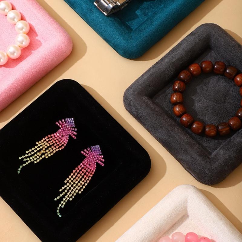 Velvety Jewelry Display Tray Exquisite Jewellery Holder Portable Rings Earrings Necklace Organizer Tray Storage Holder
