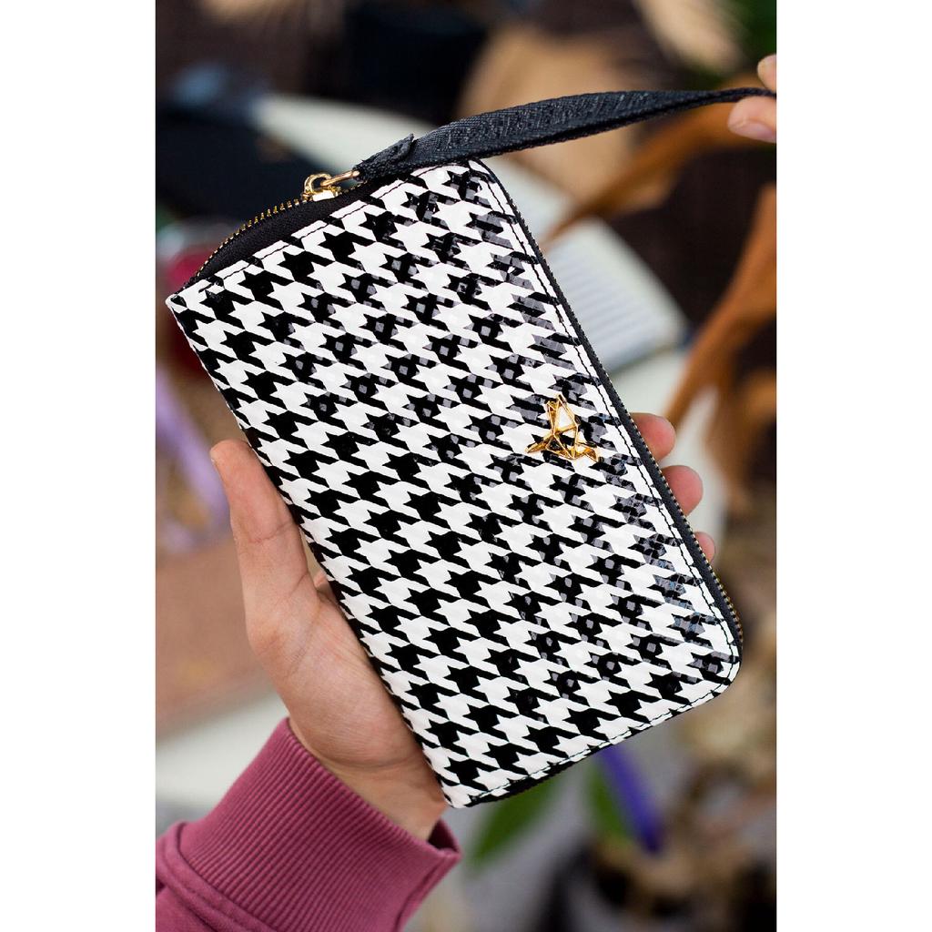 Rukojeť na zápěstí Tilburg Vzor pletení ze slámy Švestková Fialová Portfolio Peněženka s velkým množstvím držáku na karty