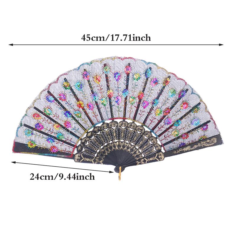 Folding Hand Fan Plastic Gold Powder Craft Fan White Wedding Party Chinese Style Dance Cloth Folding Fan Handheld
