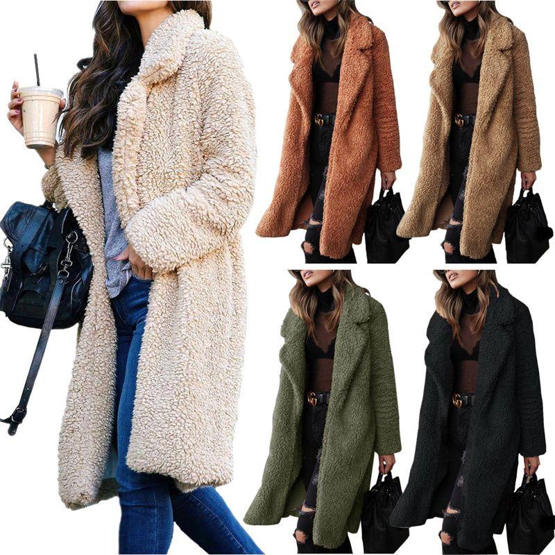 Winter Women Woollen Coat Casual Ladies Long Tops Stuffed Large Coat