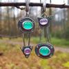 Stylish Antique Geometric Asymmetry Inlaid Long Earrings, Unique Vintage Jewelry