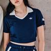 Adidas Originals X Notitle FW23 Contrast V-Neck Crop Polo Shirt Women Tops Blue IN1083