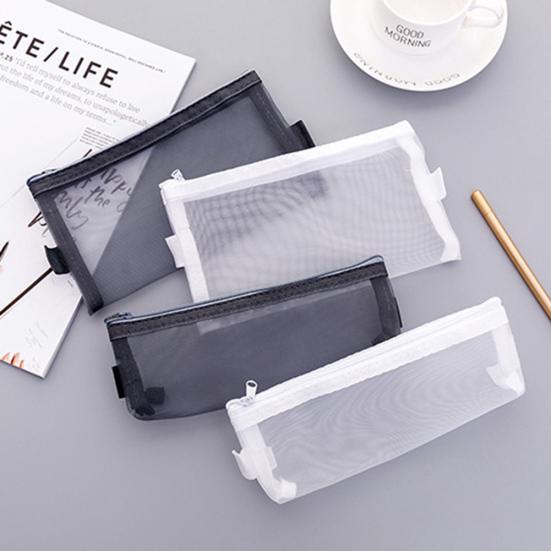 Transparent Mesh Pen Case Holder Pencil Bag Students Stationery Storage Pouch