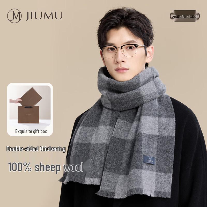 

JIUMU Men s Pure Wool Plaid Scarf
