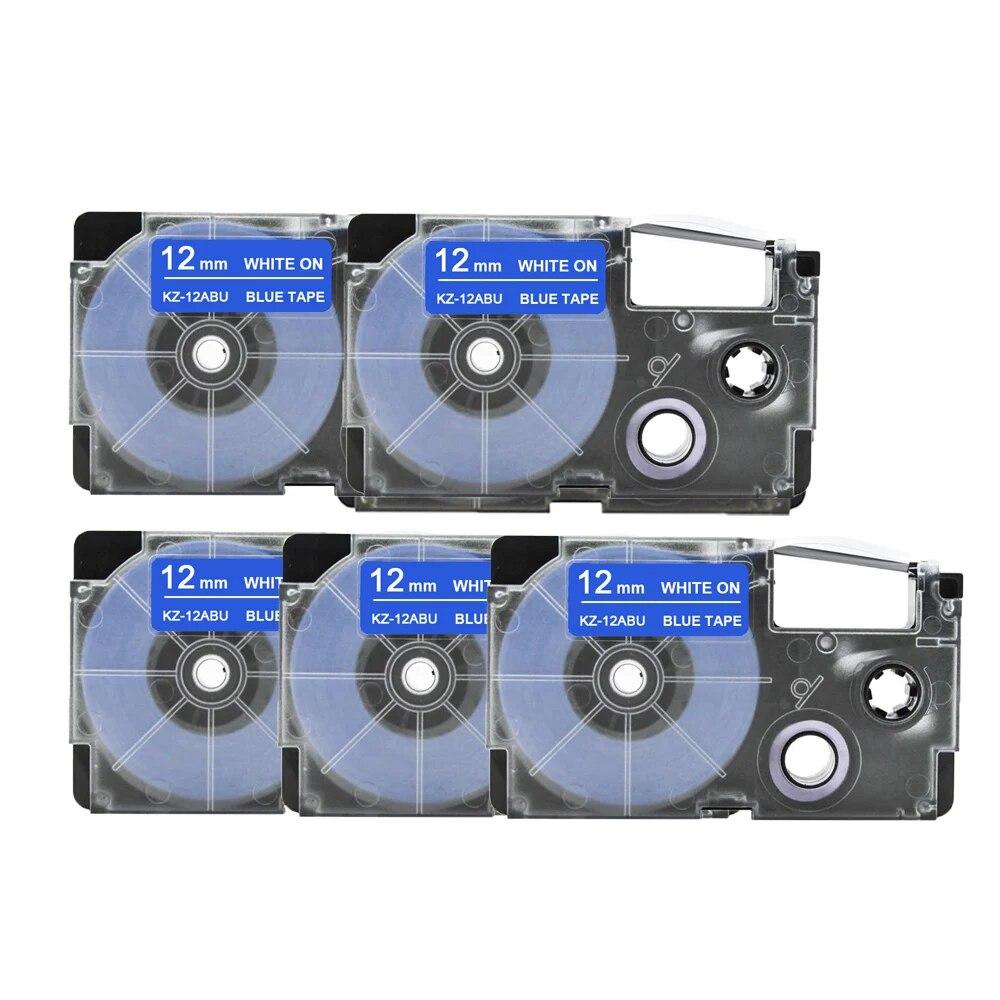 5 Packungen 12mm Etiketten XR12WE XR-12GN XR-12X XR-12YW Kompatibel für Casio EZ Etikettendrucker KL-100 KL-60SR KL120 EZ Etikettendruckerband