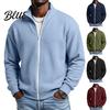 Vielseitiges Herren-Schichtteil Waffelstrick Reißverschluss Jacke Langarm Umlegekragen Knitterfest Frühjahrsjacke Lässiger Cardigan Sweatshirt Einfarbig
