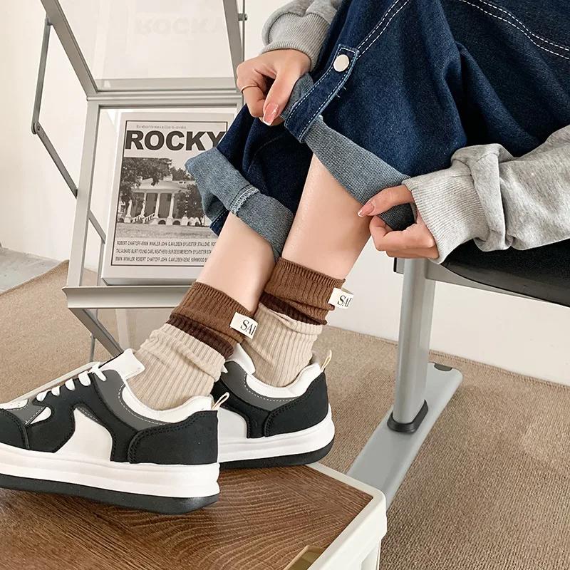 Fashionable and versatile Contrast colored socks women's high top pile up socks Korean version of spring/summer cotton socks