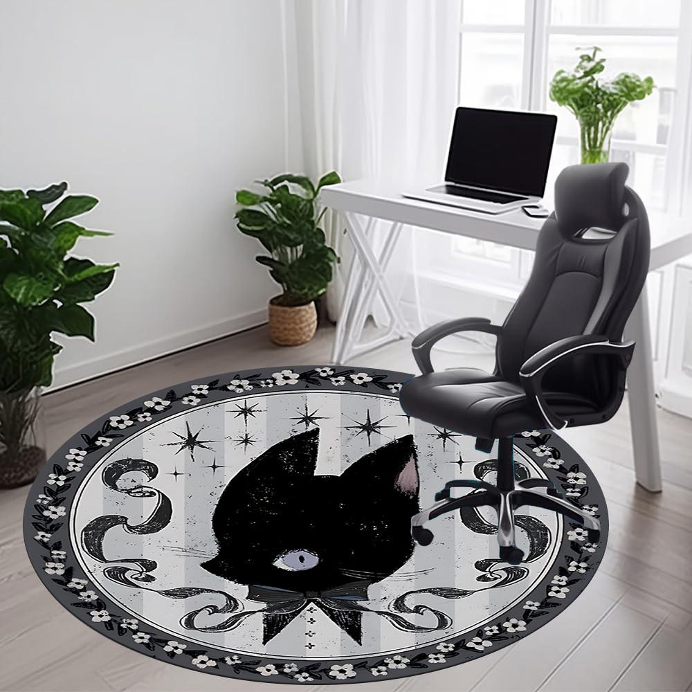 1PC Cat Moon Office Round Area Rug, Mat Suitable For Office, Under Office Chairs Bedroom Living Room Home Decor, Room Deco