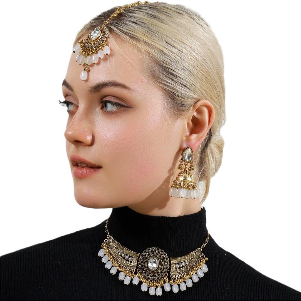 Geometric Bridal Headpiece Set With Metal Earrings And Necklace For Women