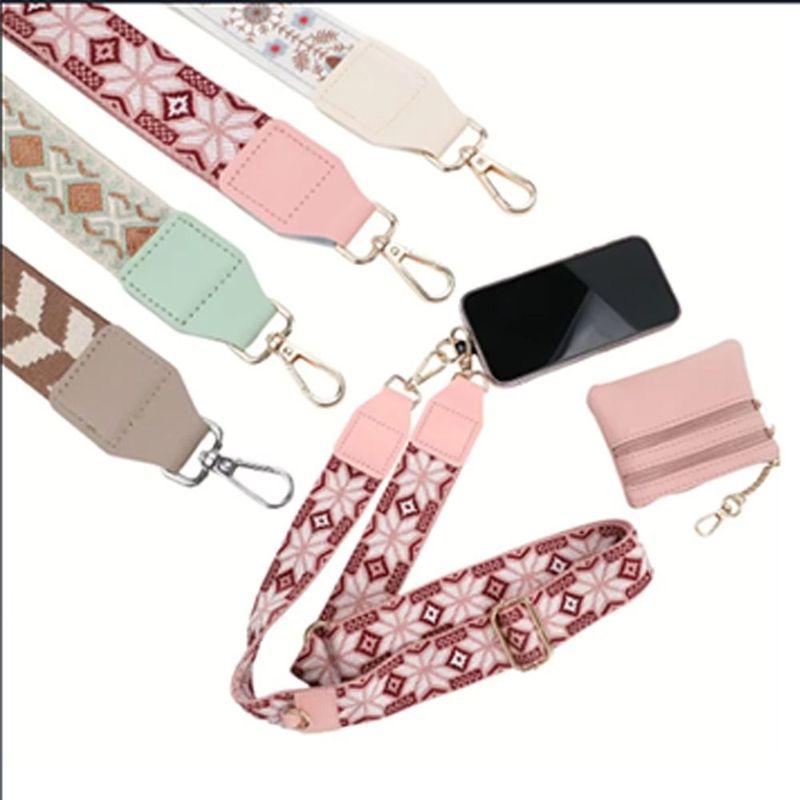 Detachable Phone Strap Crossbody Bag Cord Strap Adjustable Phone Lanyard with Zippered Pouch Portable Clip and Go Strap