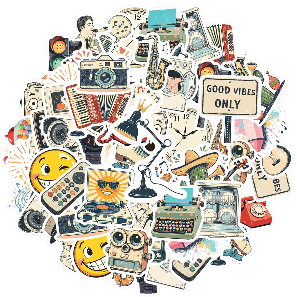 35pcs-100pcs Cartoon Retro Decals Playful Music Vintage Stickers Stationery Stickers For Guitar Suitcase Laptop