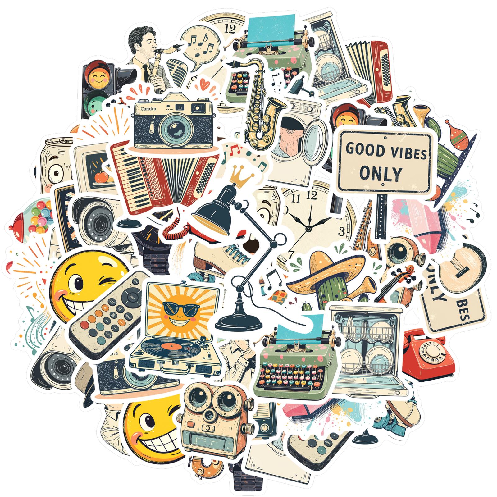 35pcs-100pcs Cartoon Retro Decals Playful Music Vintage Stickers Stationery Stickers For Guitar Suitcase Laptop