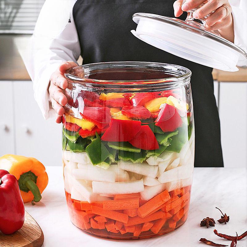 Kimchi Jar - Thick Glass Pickle Jar for Vegetables, Laba Garlic, Waterproof & Sealed