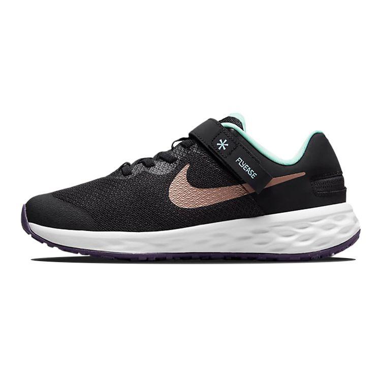 Nike Revolution 6 FlyEase GS Black Metallic Red Bronze Running Shoes For Kids DD1113-005 38.5