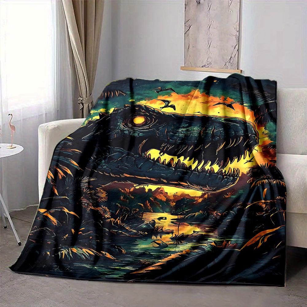 1pc Dinosaur Blanket, Lightweight Flannel Throw Blanket For Sofa, Bed, Travel, Camping, Living Room, Office, Couch, Chair, And Bed