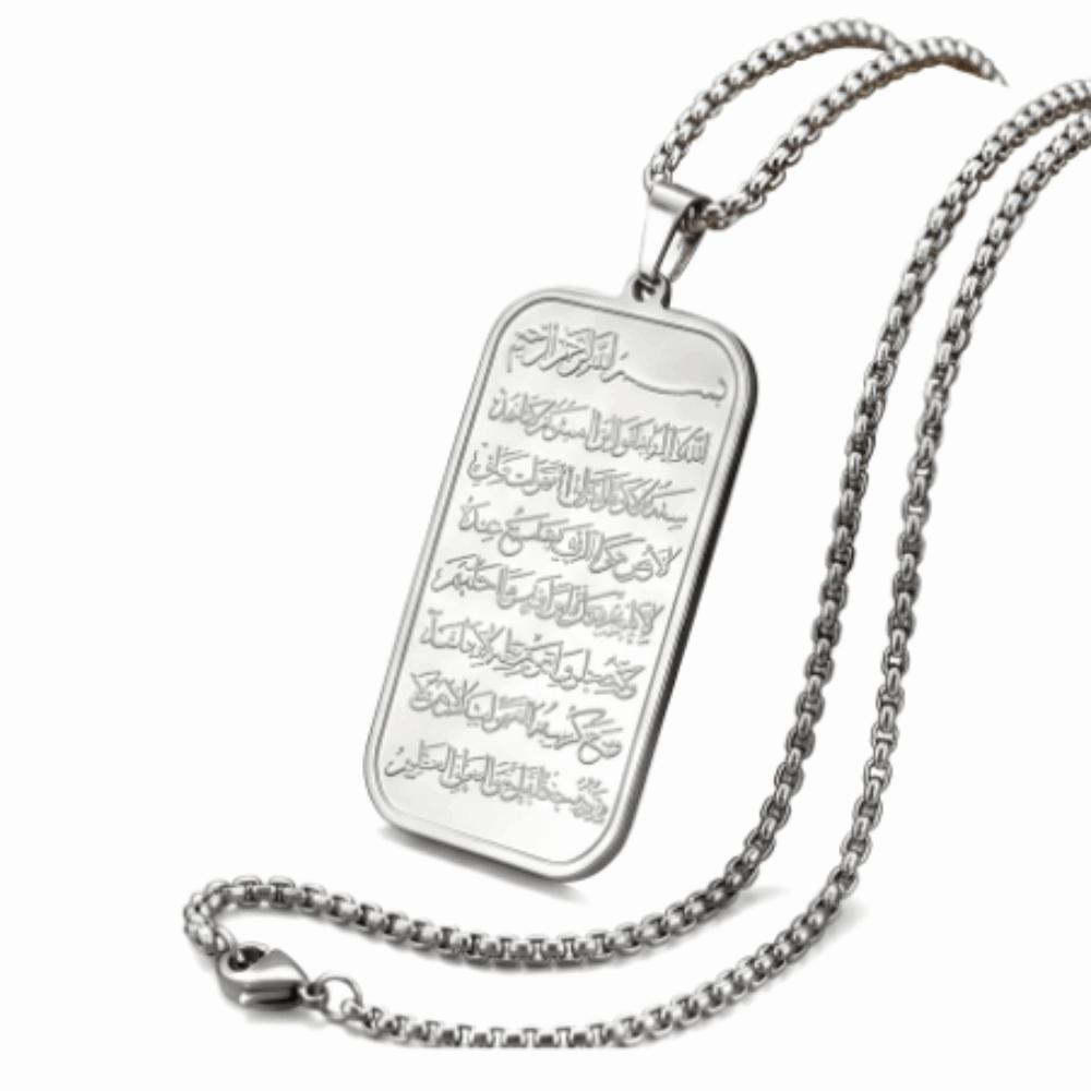 Engraved Text Pendant Necklace Stainless Steel Square Neck Jewelry Prayer Pendant  Daily Wear