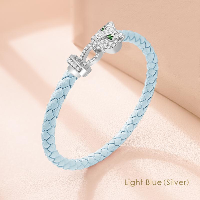 MOONLIGHT Classic Design Exquisite Cheetah Zircon Bracelet for Women Braided Leather Bracelet Quality Banquet Couples Gift
