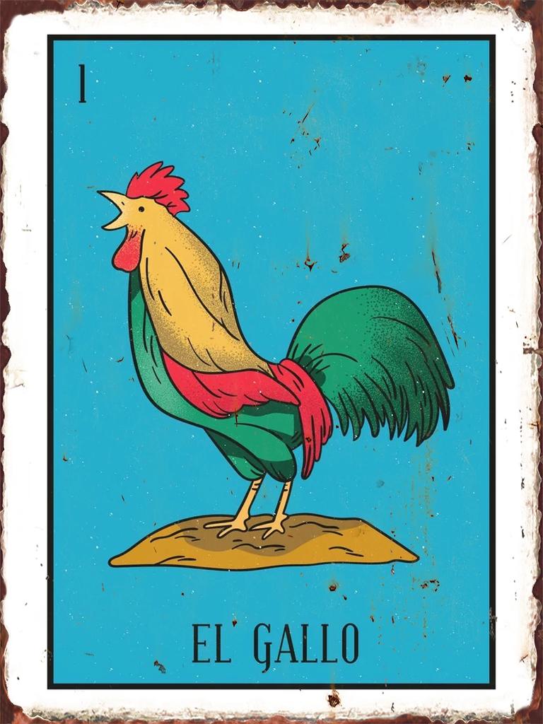 Retro Mexican Loteria Bingo Game Printed Metal Sign La Sirena Mermaid Collage Wall Plate Latin Style Cafe Bedroom Wall Decoratio