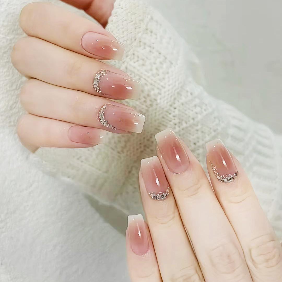 

Blush & Sparkle: Medium Long Nude Diamond Nail Art Stickers Glue Type