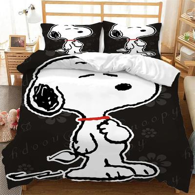 Snoopy Kinder Mikrofaser Bettbezüge 3-teilig für Jugendliche Erwachsene Bettbezug Cartoon Comics Bettwäsche mit Reißverschluss Geschenkbezug