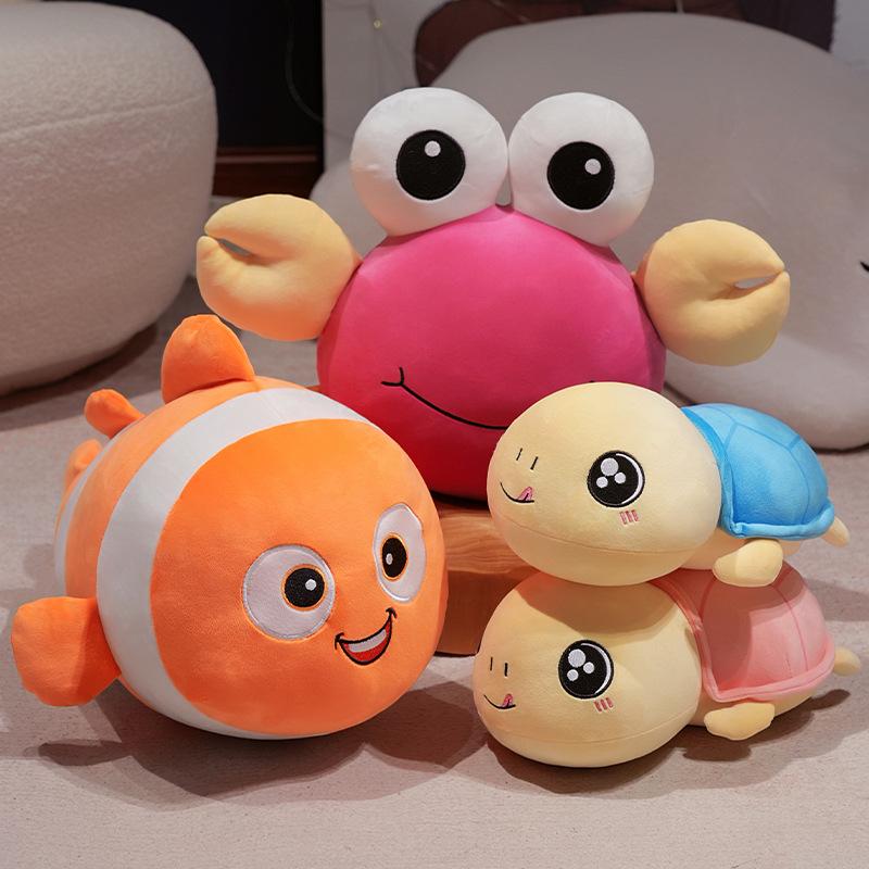 Cartoon Cute Crab Clown Fish Throw Pillow Plush Toy Doll Lying Down Turtle Doll Children Soothing Doll