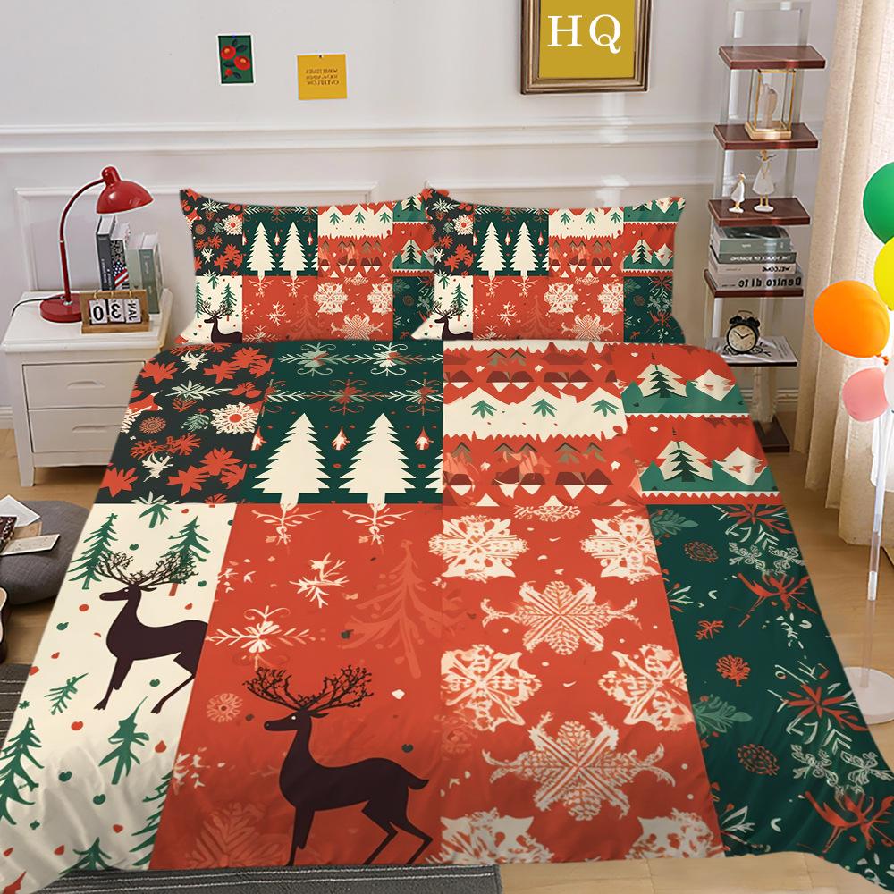 Christmas Printing 3D Printing Polyester Pillowcase Quilt Cover Two Or Three-Piece Set
