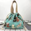 Japanese Cute Bento Bag Tote Handheld Canvas Lunch Bags Cartoon Anime Drawstring Bag Portable Foldable Holds Two Lunch Boxes