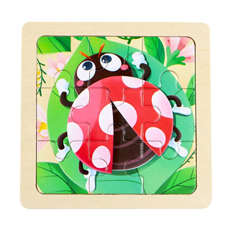 Small Children's 9-piece Wooden Plane Puzzle Cartoon Animation Puzzle Baby Educational Early Education Toy