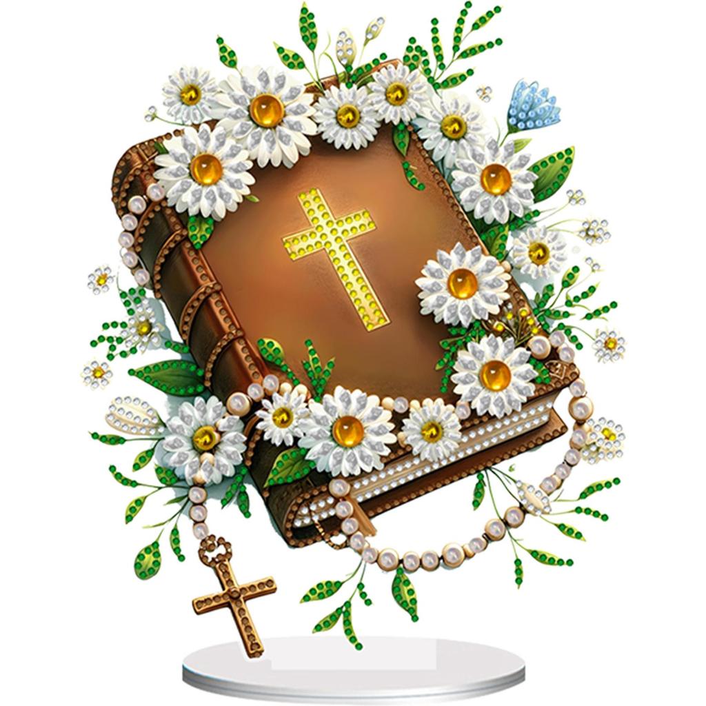 Acrylic Special Shape Cross Jesus Desktop Diamond Art Kits Rhinestones Desktop Ornaments 5D DIY Diamond Art Tabletop Decorations