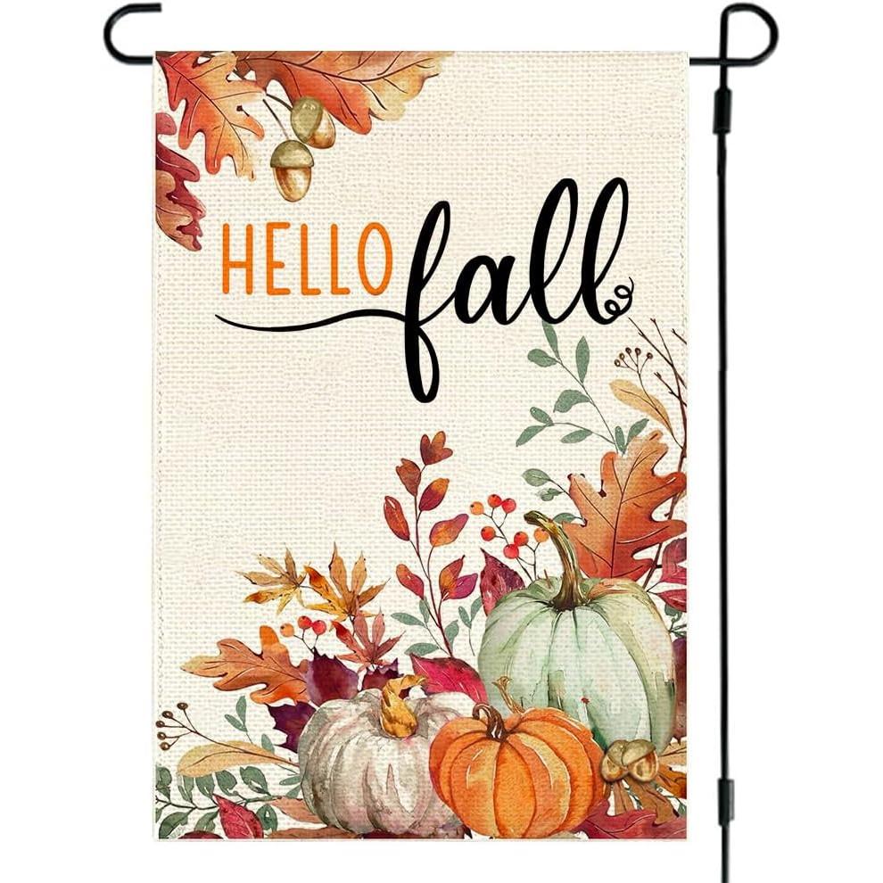 Fall Garden Flag Double Sided for Outside, Autumn Leaves Thanksgiving Pumpkins Outdoor Seasonal Yard Flag Vintage Fall Decor