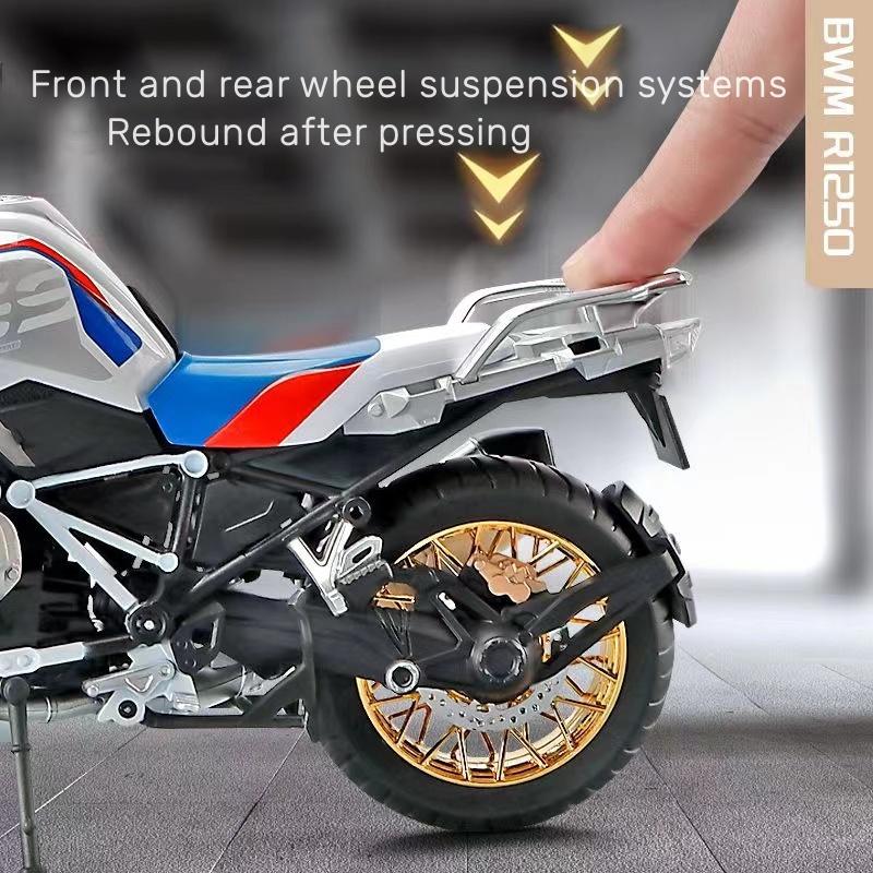 1/9 BMW R1250GS Alloy Diecast Scale Motorcycles Model Off Road Autocycle with Lighting Collection  Decoration Children Toy Gift