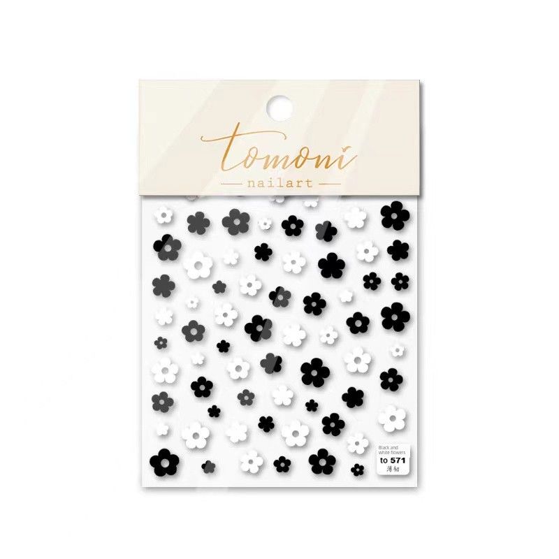 

Tomoni Relief 530 with Adhesive Tape Three-Dimensional 5D Nail Sticker Japanese Style Nail Sticker Color Black and White Relief Small Flower 571 (thin and tough)