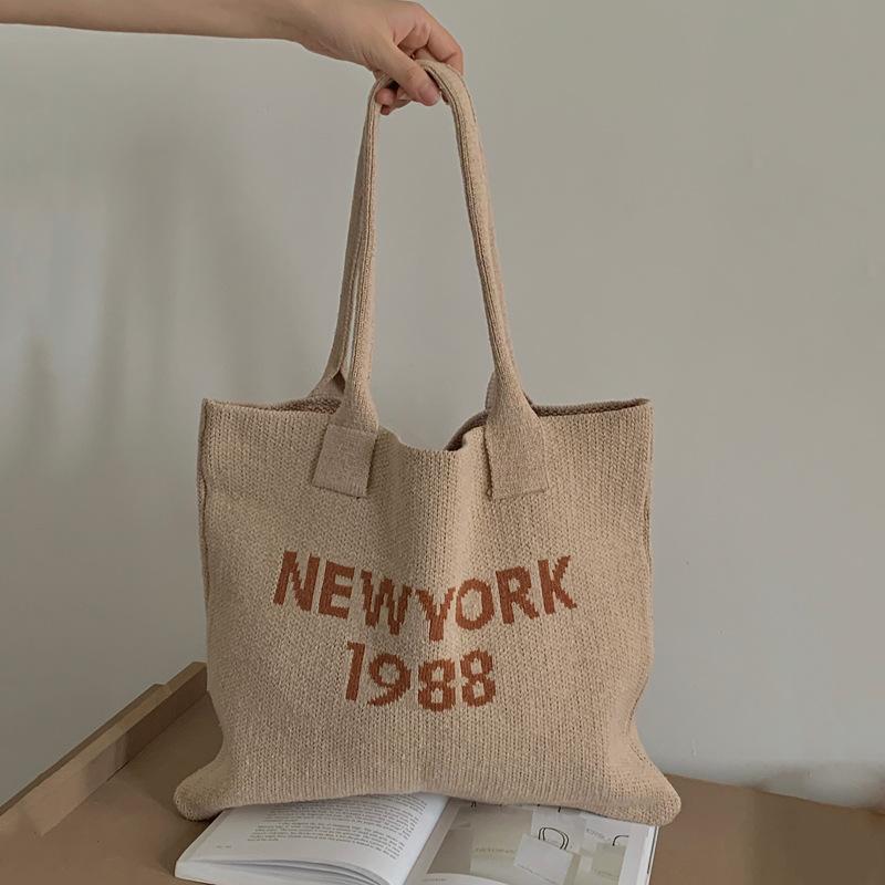 

Knitted letter retro trendy wool bag version versatile large-capacity shopping bag shoulder bag хакі