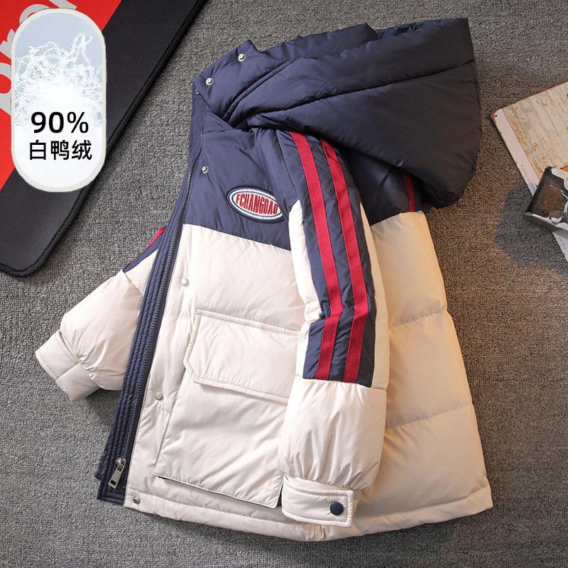 

Детская куртка-пуховик для мальчиков зима 2024 года, новая куртка для мальчиков среднего и старшего возраста, зимняя утолщенная куртка средней и длинной длины в иностранном стиле 170cm