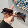 Eyewear Frameless Polarized Sunnies Retro Anti-UV Glasses Catwalk Square Frame Sunglasses  Summer