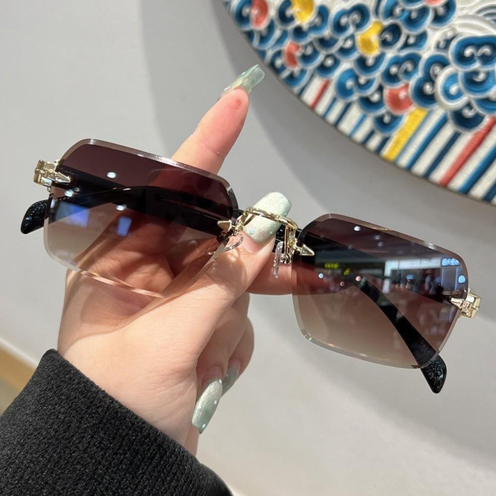 Eyewear Frameless Polarized Sunnies Retro Anti-UV Glasses Catwalk Square Frame Sunglasses  Summer