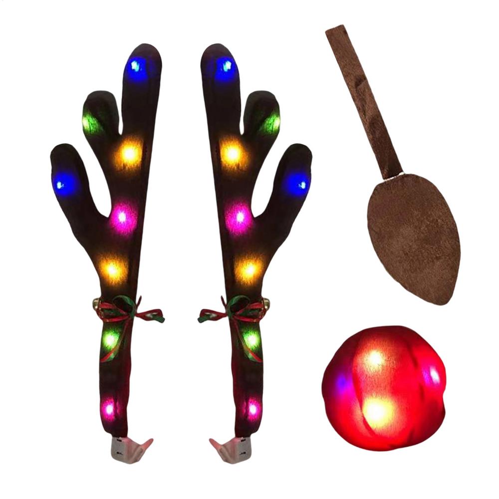 LED Rentiergeweih Auto Deko Set mit roter Nase & Schwanz für Weihnachtsfeiertag Automobil SUV LKW Van Universelle Passform