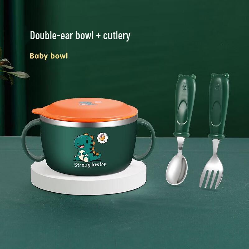 Wutuo Cartoon Baby Double Handle Stainless Steel Bowl